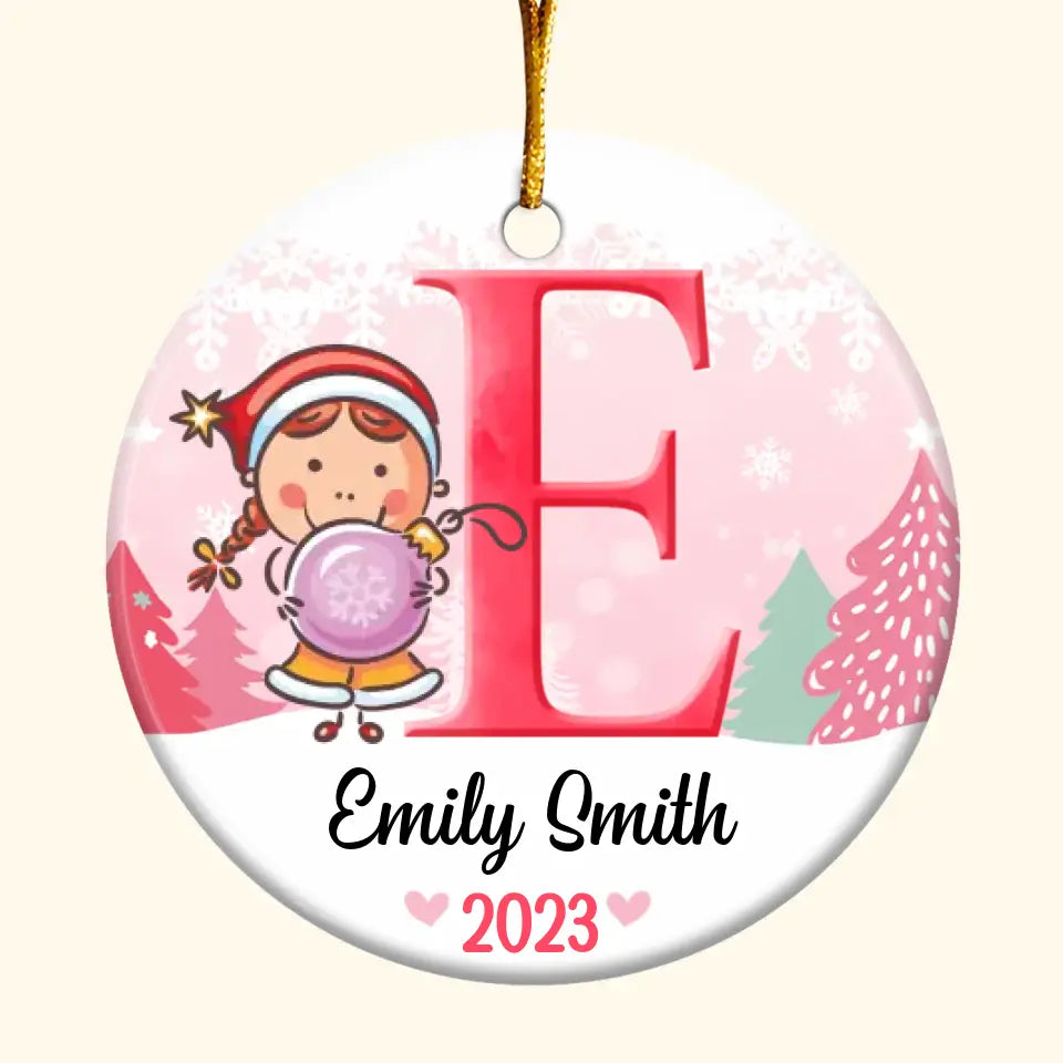 Son Daughter Kid Name Letter Christmas V2 - Personalized Custom Ceramic Ornament - Christmas Gift For Kid, Family Members