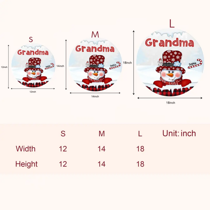 Snowman Candy Cane - Personalized Custom Door Sign - Christmas, Mother's Day Gift For Grandma, Mom, Family Members