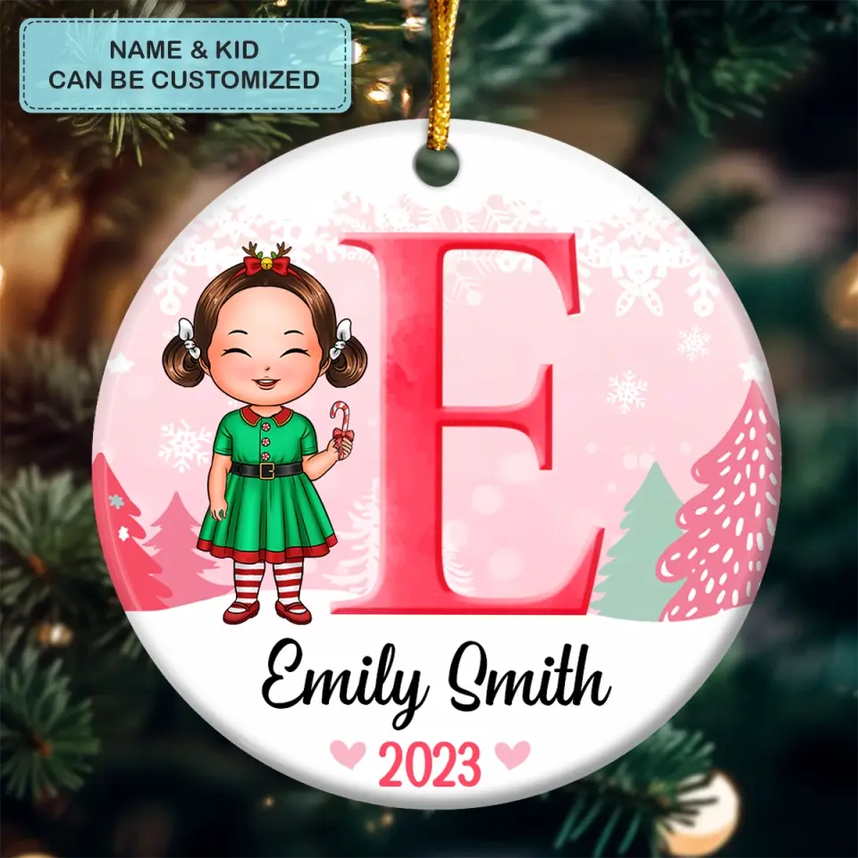 Son Daughter Kid Name Letter Christmas V3 - Personalized Custom Ceramic Ornament - Christmas Gift For Kid, Family Members