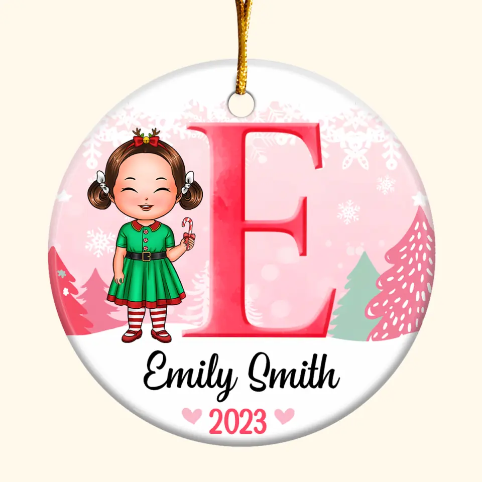 Son Daughter Kid Name Letter Christmas V3 - Personalized Custom Ceramic Ornament - Christmas Gift For Kid, Family Members