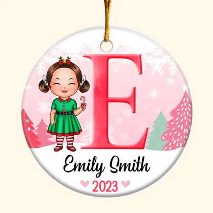Son Daughter Kid Name Letter Christmas V3 - Personalized Custom Ceramic Ornament - Christmas Gift For Kid, Family Members