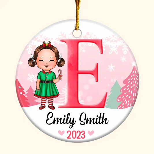 Son Daughter Kid Name Letter Christmas V3 - Personalized Custom Ceramic Ornament - Christmas Gift For Kid, Family Members