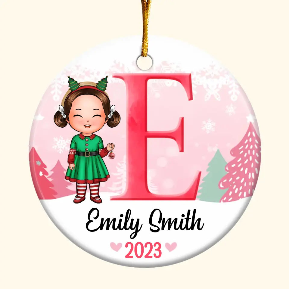 Son Daughter Kid Name Letter Christmas V3 - Personalized Custom Ceramic Ornament - Christmas Gift For Kid, Family Members
