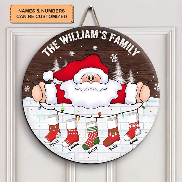 Stocking Family And Santa Claus - Personalized Custom Door Sign - Christmas Gift For Members