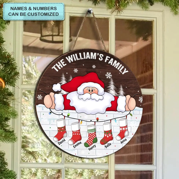 Stocking Family And Santa Claus - Personalized Custom Door Sign - Christmas Gift For Members