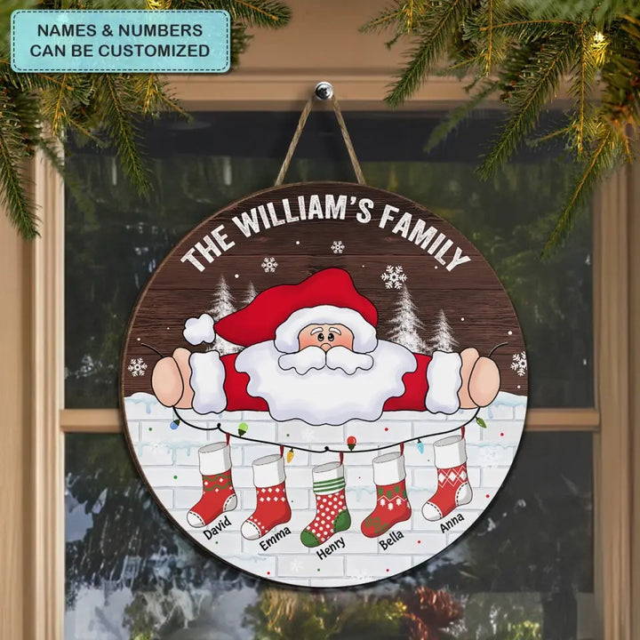 Stocking Family And Santa Claus - Personalized Custom Door Sign - Christmas Gift For Members