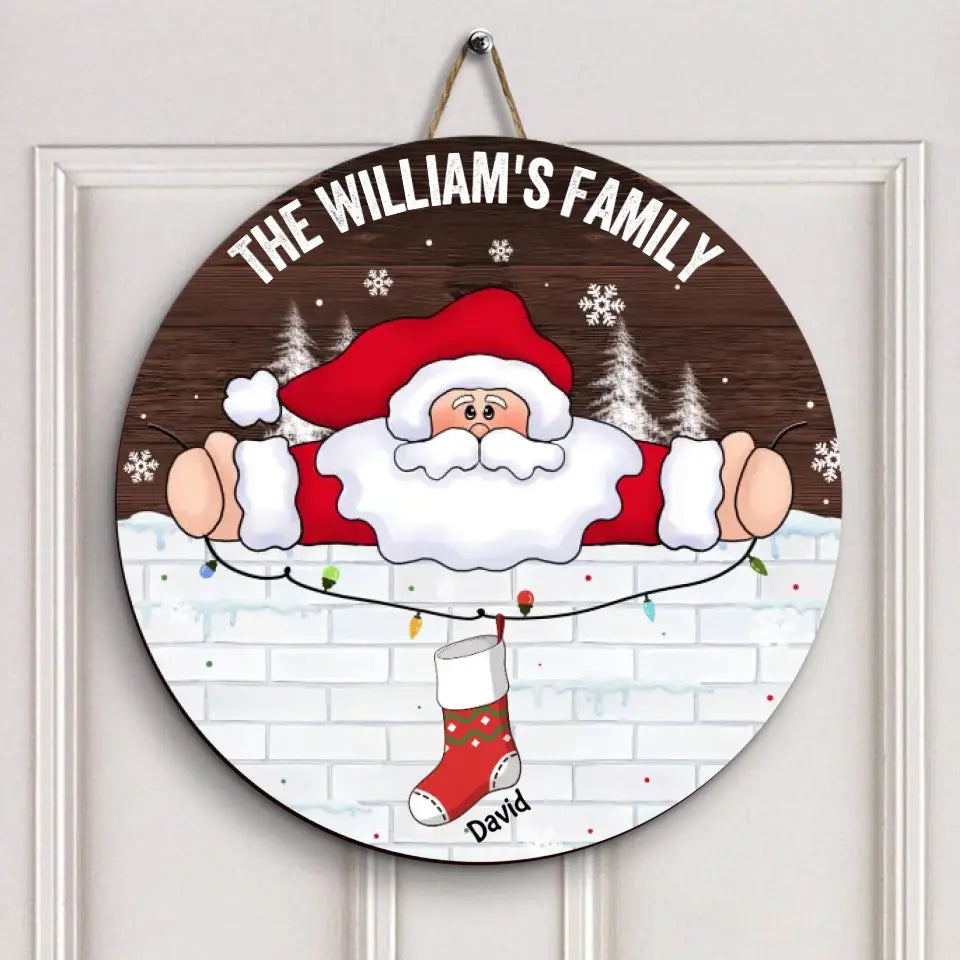 Stocking Family And Santa Claus - Personalized Custom Door Sign - Christmas Gift For Members