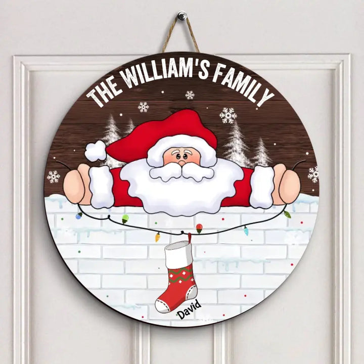 Stocking Family And Santa Claus - Personalized Custom Door Sign - Christmas Gift For Members