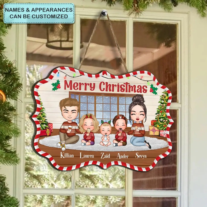 Merry Christmas Family - Personalized Custom Door Sign - Christmas Gift For Family, Family Members