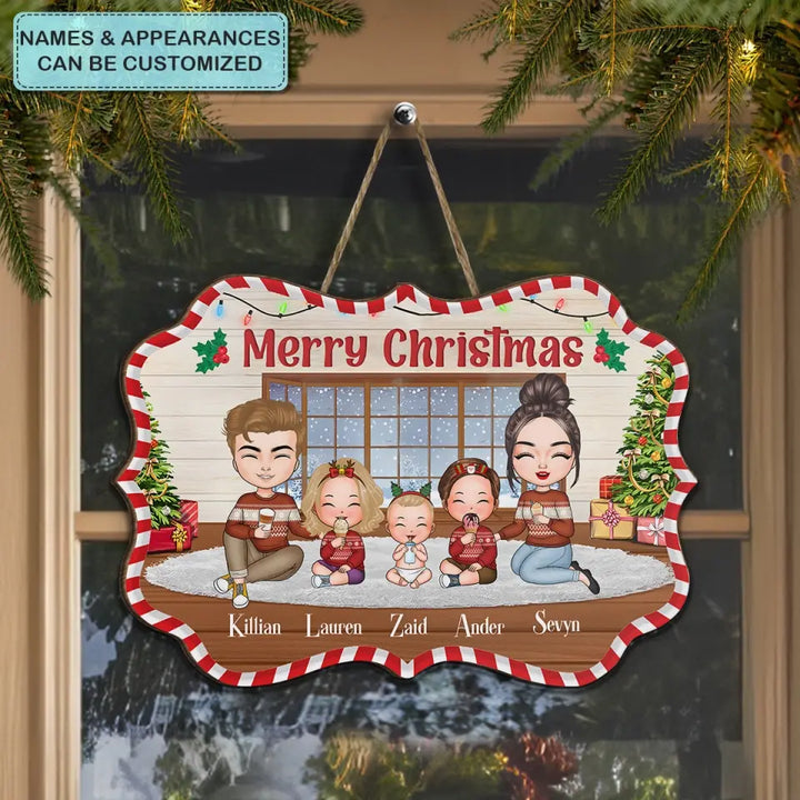 Merry Christmas Family - Personalized Custom Door Sign - Christmas Gift For Family, Family Members