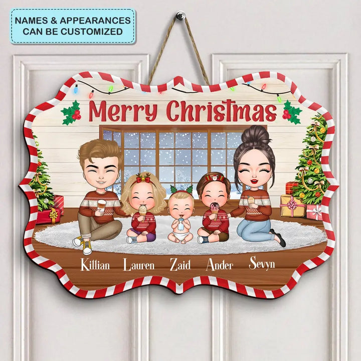 Merry Christmas Family - Personalized Custom Door Sign - Christmas Gift For Family, Family Members