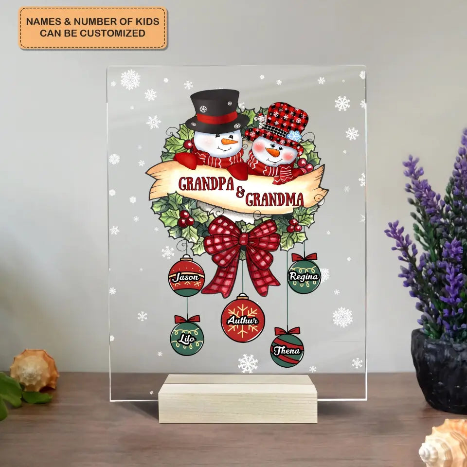 Snowman Grandma And Grandpa - Personalized Custom Acrylic Plaque - Christmas Gift For Grandma, Grandpa, Family Members