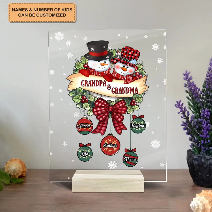 Snowman Grandma And Grandpa - Personalized Custom Acrylic Plaque - Christmas Gift For Grandma, Grandpa, Family Members