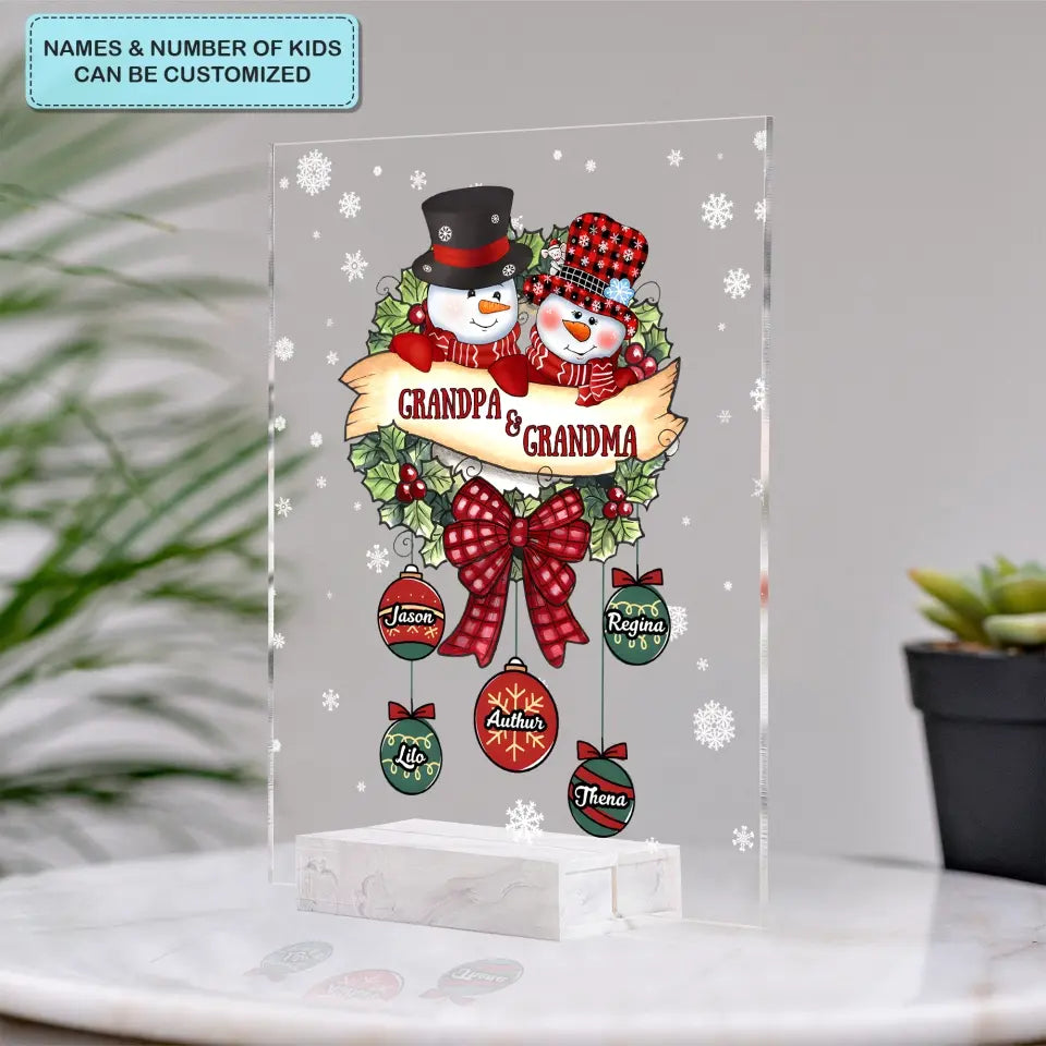 Snowman Grandma And Grandpa - Personalized Custom Acrylic Plaque - Christmas Gift For Grandma, Grandpa, Family Members