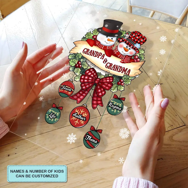 Snowman Grandma And Grandpa - Personalized Custom Acrylic Plaque - Christmas Gift For Grandma, Grandpa, Family Members