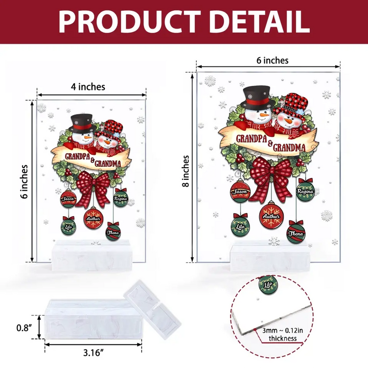 Snowman Grandma And Grandpa - Personalized Custom Acrylic Plaque - Christmas Gift For Grandma, Grandpa, Family Members