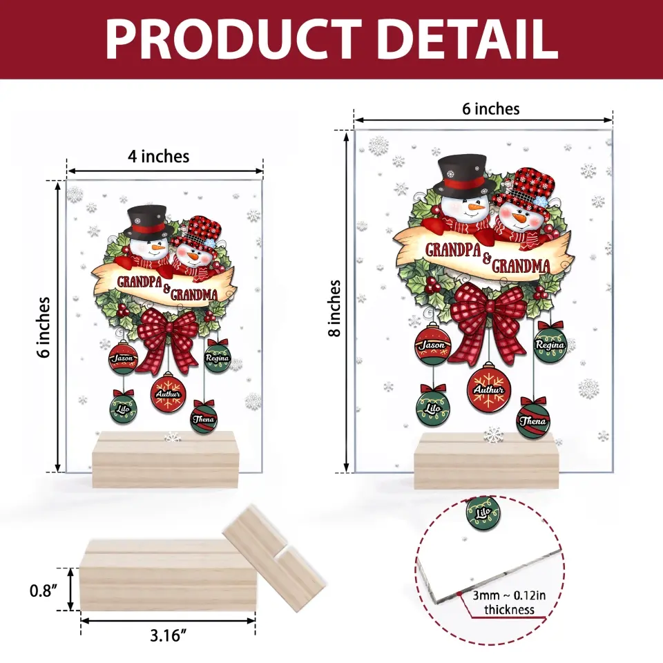 Snowman Grandma And Grandpa - Personalized Custom Acrylic Plaque - Christmas Gift For Grandma, Grandpa, Family Members