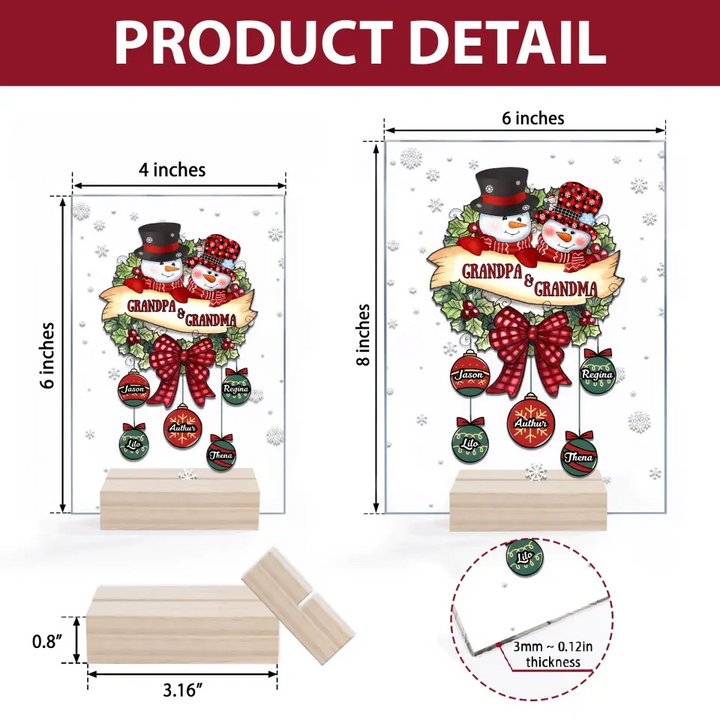 Snowman Grandma And Grandpa - Personalized Custom Acrylic Plaque - Christmas Gift For Grandma, Grandpa, Family Members