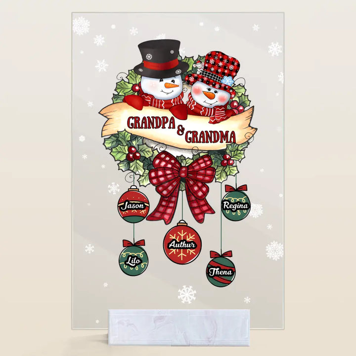 Snowman Grandma And Grandpa - Personalized Custom Acrylic Plaque - Christmas Gift For Grandma, Grandpa, Family Members