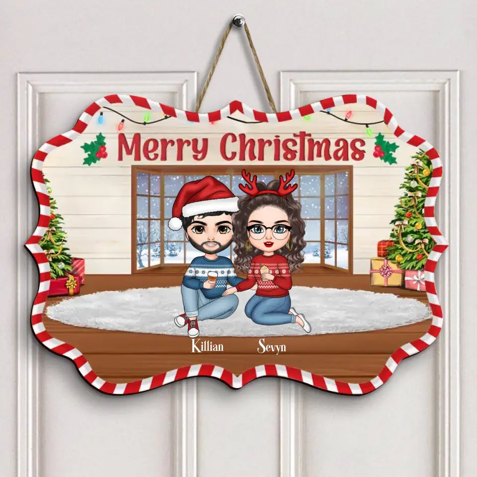 Merry Christmas Family - Personalized Custom Door Sign - Christmas Gift For Family, Family Members