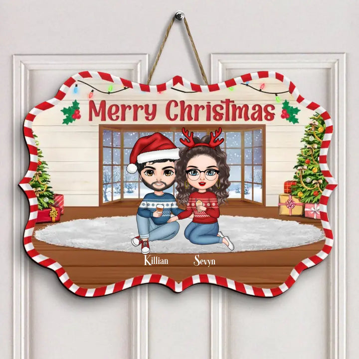 Merry Christmas Family - Personalized Custom Door Sign - Christmas Gift For Family, Family Members