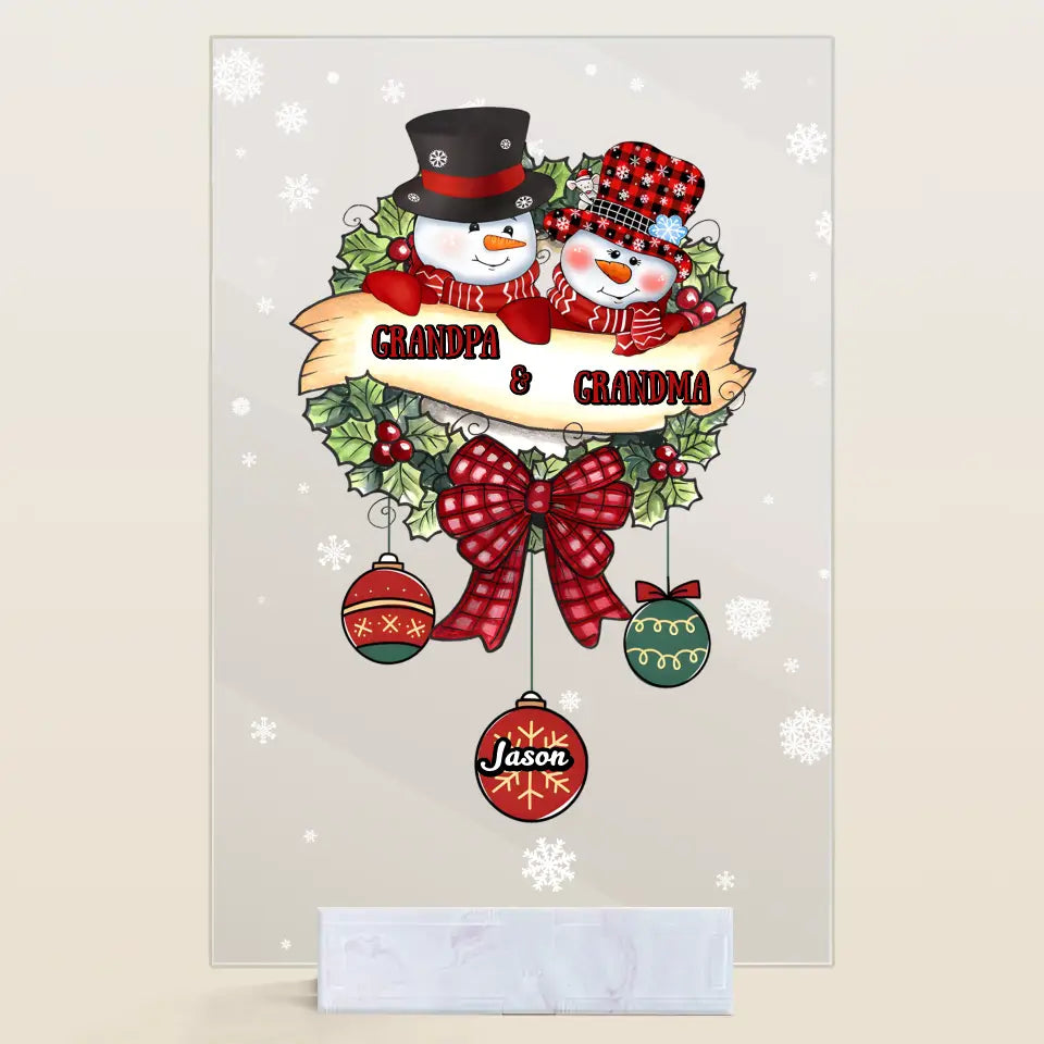 Snowman Grandma And Grandpa - Personalized Custom Acrylic Plaque - Christmas Gift For Grandma, Grandpa, Family Members