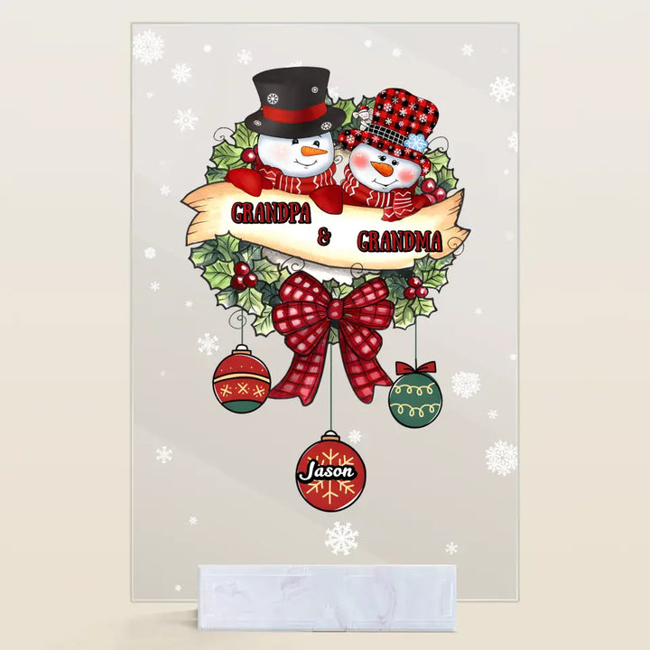 Snowman Grandma And Grandpa - Personalized Custom Acrylic Plaque - Christmas Gift For Grandma, Grandpa, Family Members