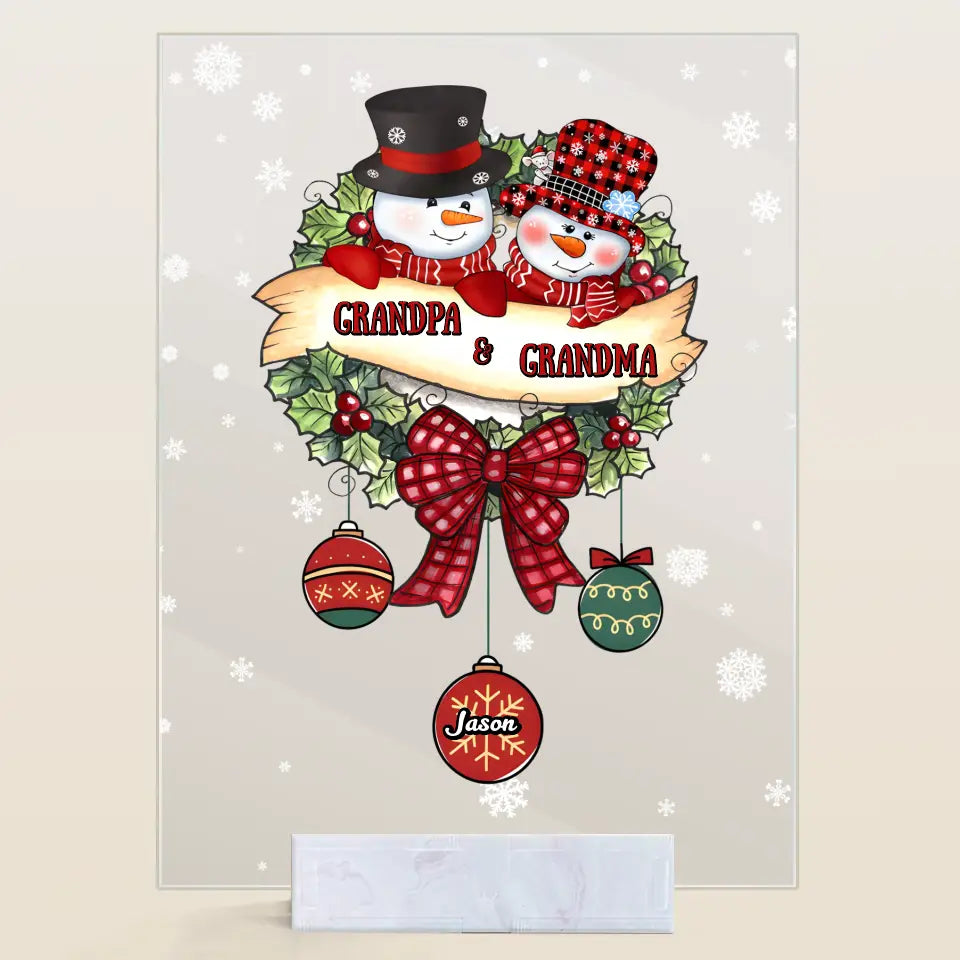 Snowman Grandma And Grandpa - Personalized Custom Acrylic Plaque - Christmas Gift For Grandma, Grandpa, Family Members