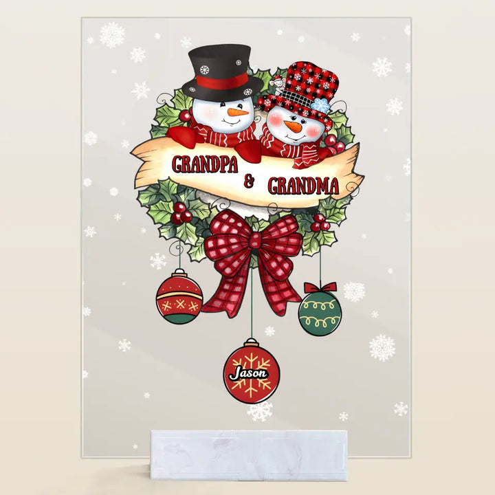 Snowman Grandma And Grandpa - Personalized Custom Acrylic Plaque - Christmas Gift For Grandma, Grandpa, Family Members