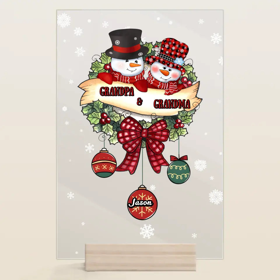 Snowman Grandma And Grandpa - Personalized Custom Acrylic Plaque - Christmas Gift For Grandma, Grandpa, Family Members