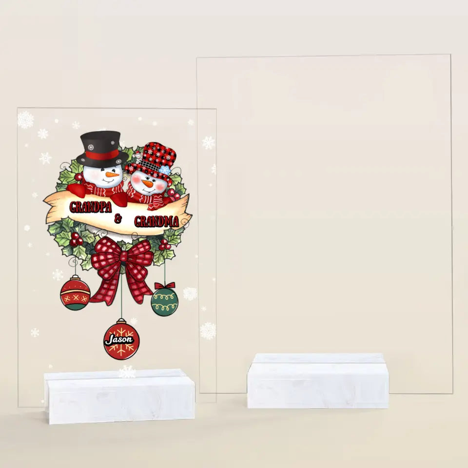 Snowman Grandma And Grandpa - Personalized Custom Acrylic Plaque - Christmas Gift For Grandma, Grandpa, Family Members