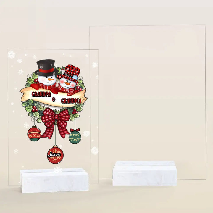 Snowman Grandma And Grandpa - Personalized Custom Acrylic Plaque - Christmas Gift For Grandma, Grandpa, Family Members
