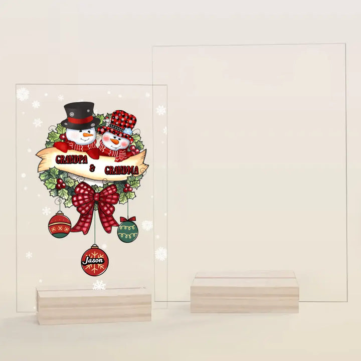 Snowman Grandma And Grandpa - Personalized Custom Acrylic Plaque - Christmas Gift For Grandma, Grandpa, Family Members