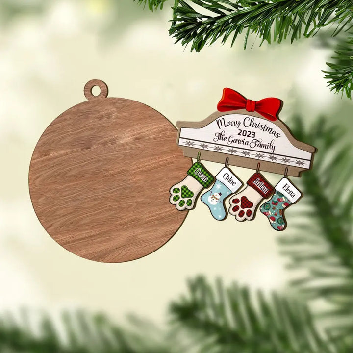 Christmas Family Stocking - Personalized Custom Layer Wood Ornament - Christmas Gift For Family Members