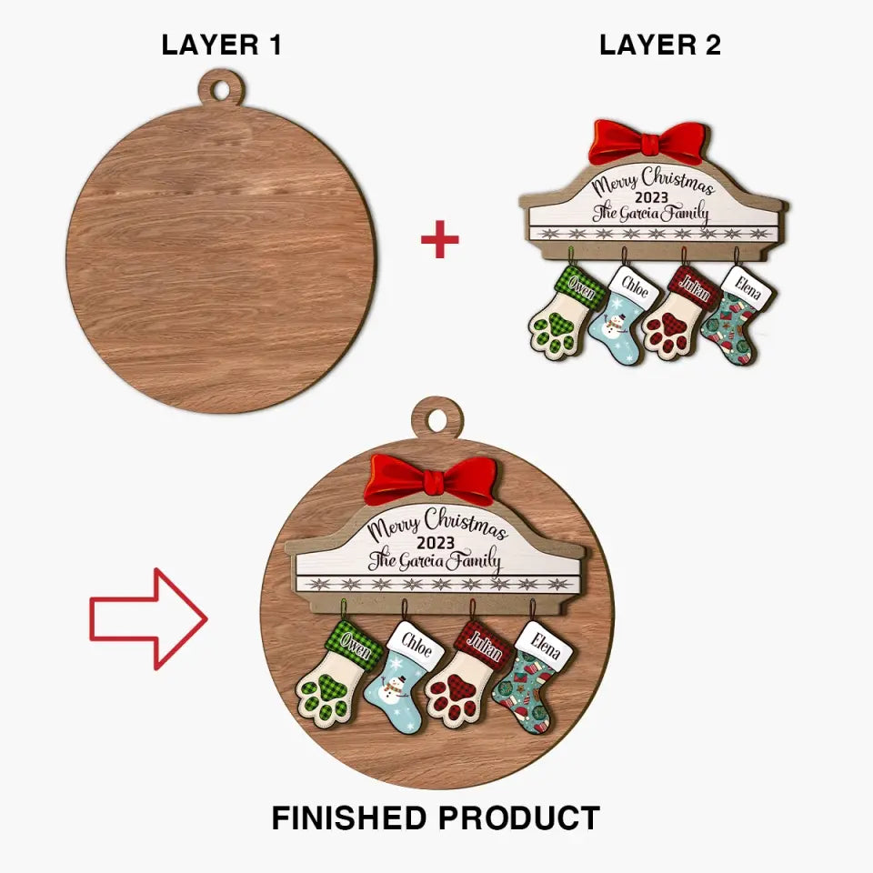 Christmas Family Stocking - Personalized Custom Layer Wood Ornament - Christmas Gift For Family Members