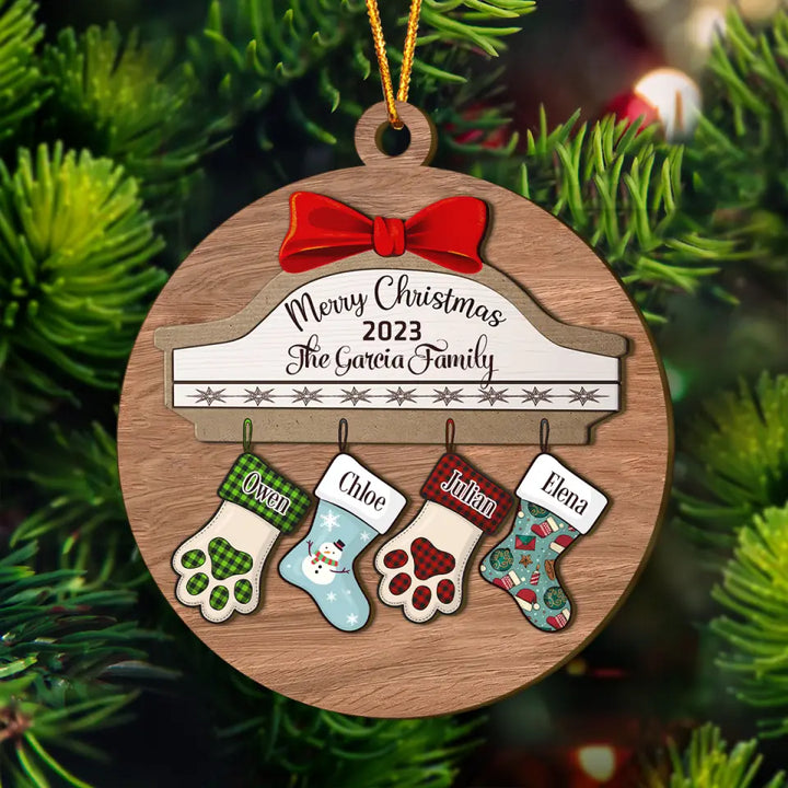 Christmas Family Stocking - Personalized Custom Layer Wood Ornament - Christmas Gift For Family Members
