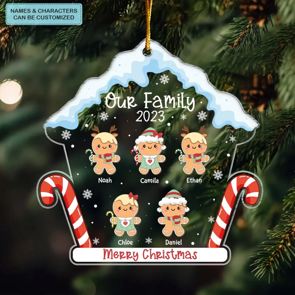 Gingerbread Family - Personalized Custom Mica Ornament - Christmas Gift For Family, Family Members, Grandma, Mom
