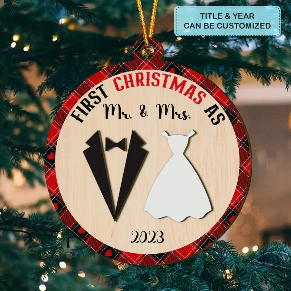 First Christmas As Mr And Mrs - Personalized Custom Layer Wood Ornament - Christmas Gift For Couple, Wife, Husband