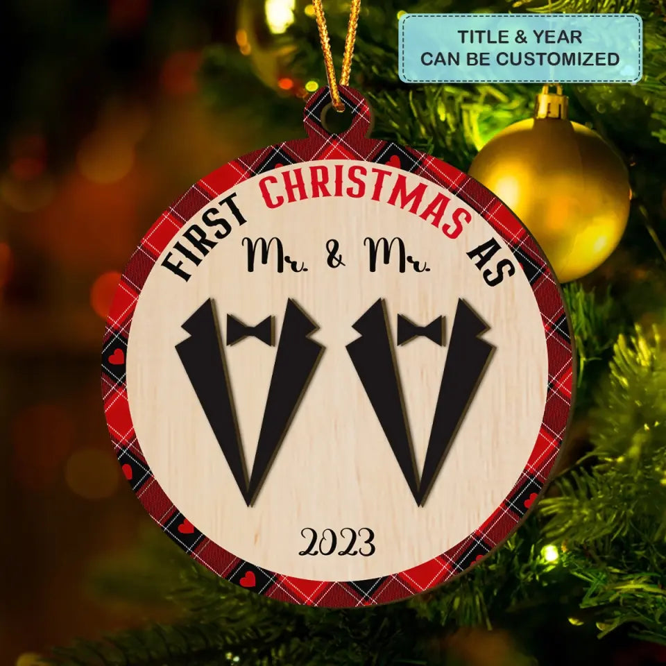 First Christmas As Mr And Mrs - Personalized Custom Layer Wood Ornament - Christmas Gift For Couple, Wife, Husband