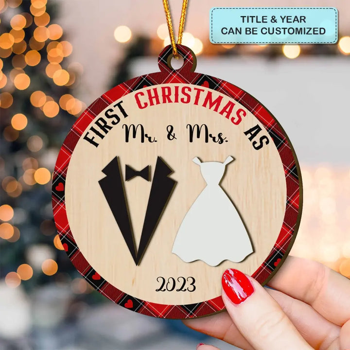 First Christmas As Mr And Mrs - Personalized Custom Layer Wood Ornament - Christmas Gift For Couple, Wife, Husband