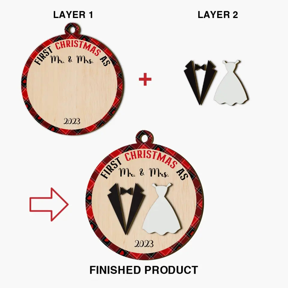 First Christmas As Mr And Mrs - Personalized Custom Layer Wood Ornament - Christmas Gift For Couple, Wife, Husband