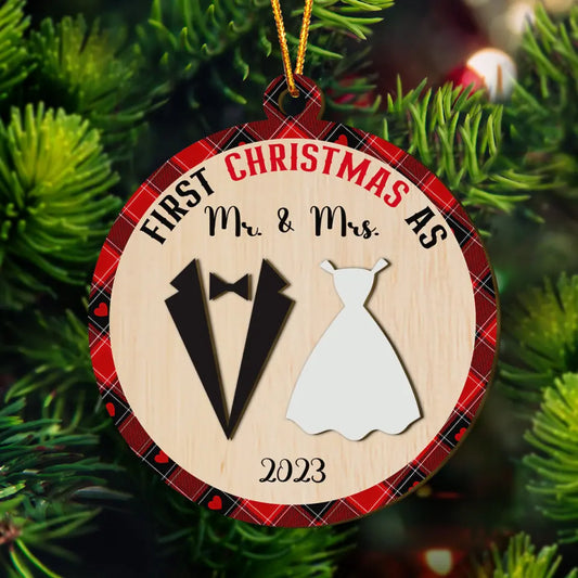 First Christmas As Mr And Mrs - Personalized Custom Layer Wood Ornament - Christmas Gift For Couple, Wife, Husband