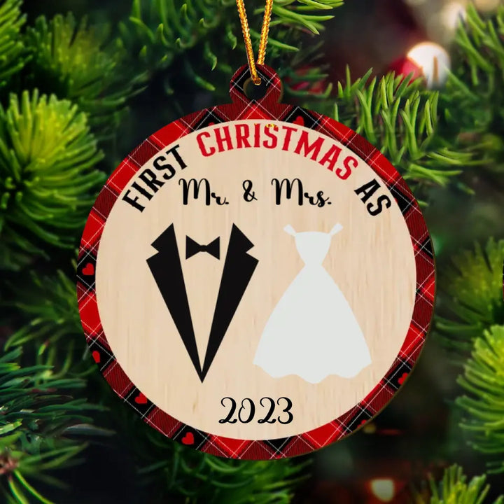 First Christmas As Mr And Mrs - Personalized Custom Layer Wood Ornament - Christmas Gift For Couple, Wife, Husband