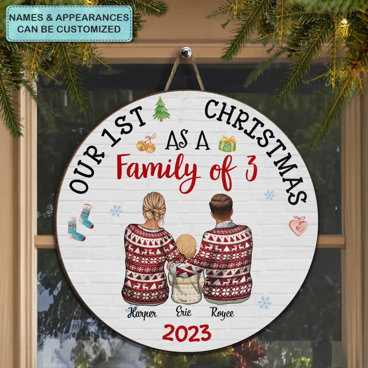 Our First Xmas As A Family - Personalized Custom Door Sign - Christmas Gift For Family, Family Members