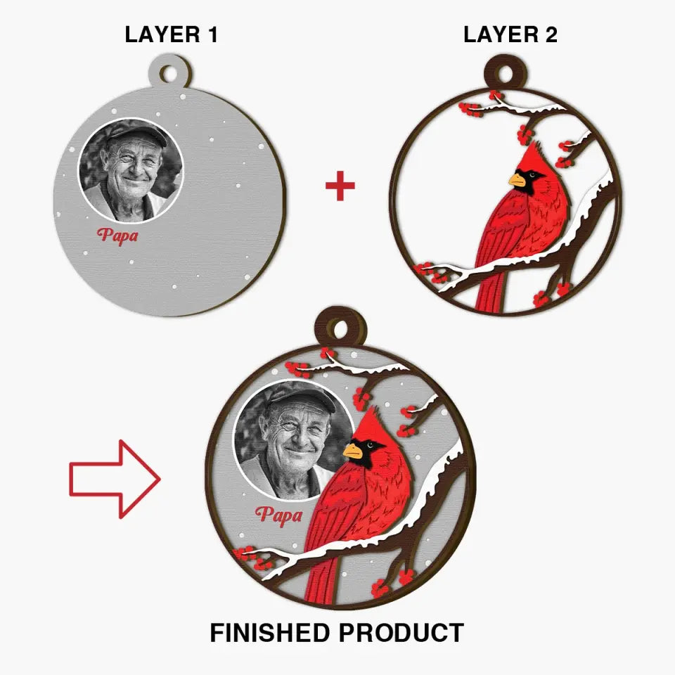 In Loving Memory Cardinal - Personalized Custom Layer Wood Ornament - Memorial Gift For Family Members