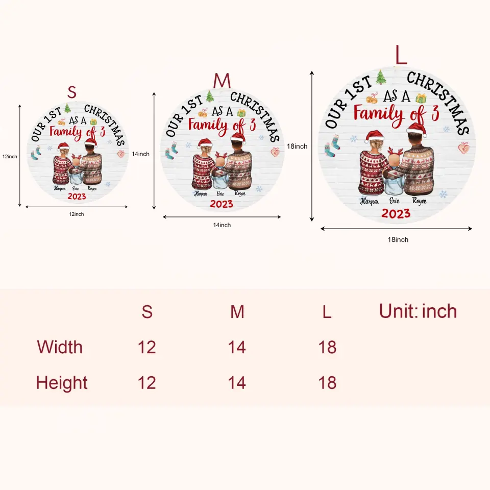 Our First Xmas As A Family - Personalized Custom Door Sign - Christmas Gift For Family, Family Members