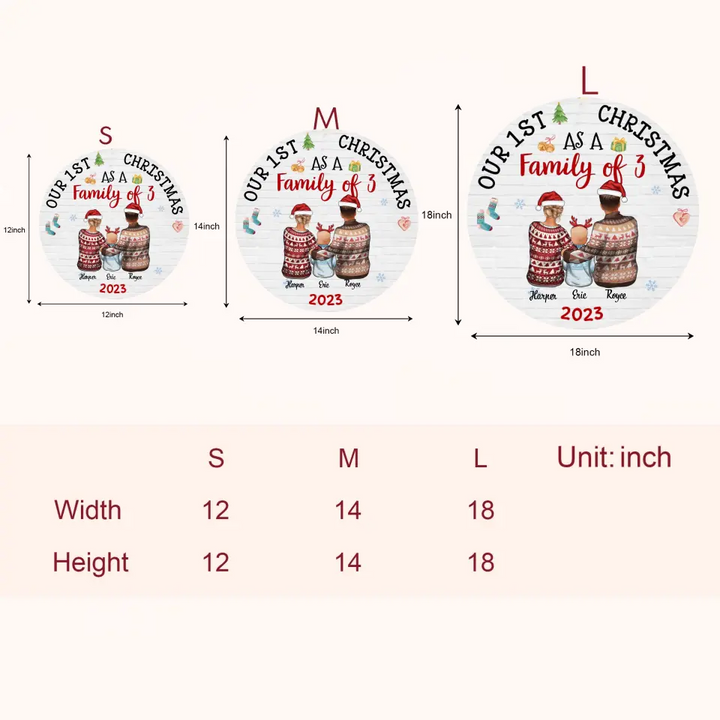 Our First Xmas As A Family - Personalized Custom Door Sign - Christmas Gift For Family, Family Members
