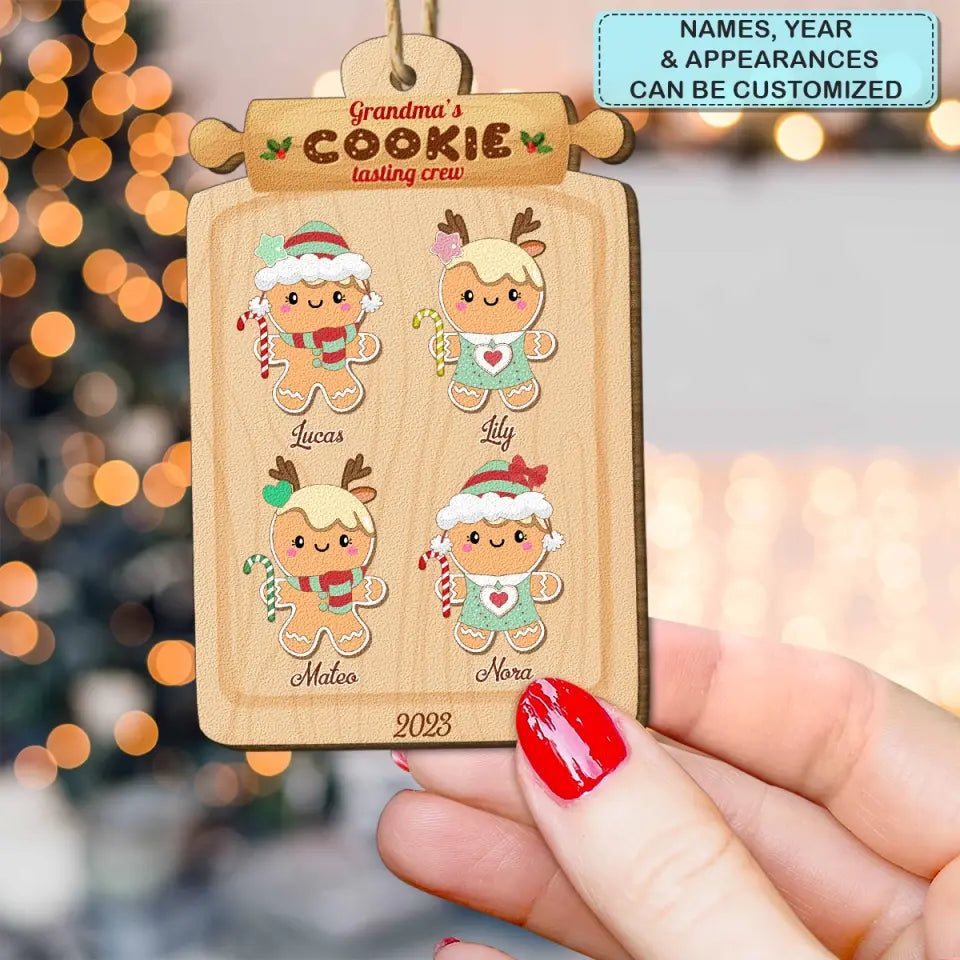 Grandma's Cookie Tasting Crew - Personalized Custom Wood Ornament - Christmas Gift For Mom, Grandma, Family Members
