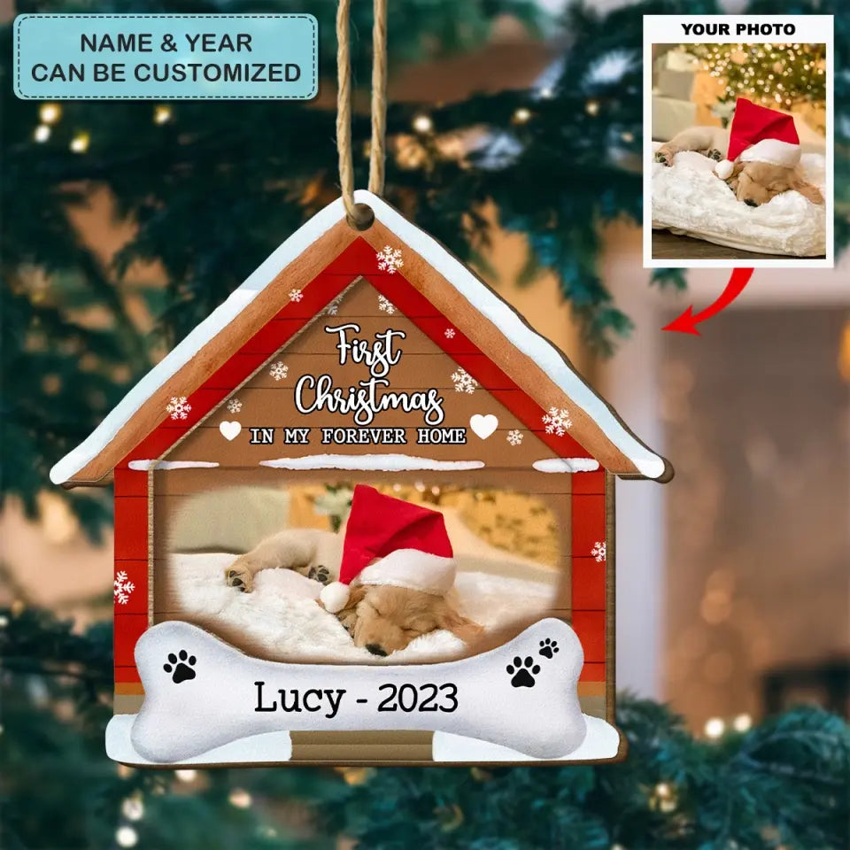 Fist Time In My Forever Home V2 - Personalized Custom Wood Ornament - Christmas Gift For Dog Lover, Dog Owner, Dog Mom, Dog Dad