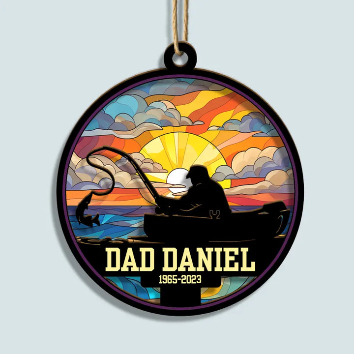 Memorial Dad Fishing Ornament - Personalized Custom Suncatcher Layer Mix Ornament